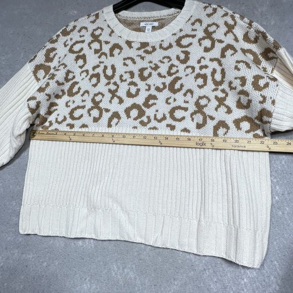 Nine West Sweater Womens Size XXL Cream Tan Animal Pattern Ribbed Long Sleeve - Picture 8 of 12